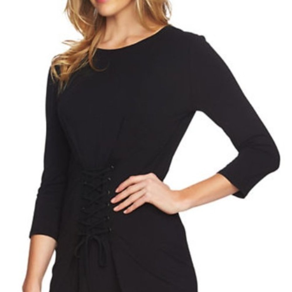 1 State - Lace-up Three-Quarter-Sleeve Dress-BLACK-X-Small